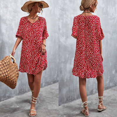 Chic Women's V-Neck Summer Dress with Flowy Sleeves