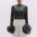 Chic Feather-Embellished Women's Blouse