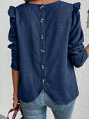 Stylish Ruffle Detail Blouse with Round Neck