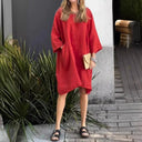Chic Women's Linen Dress with Asymmetrical Hem and Pockets