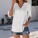 Chic Lace Trim V-Neck Blouse for Women