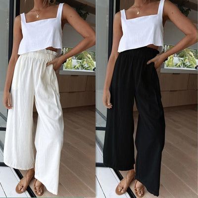 Women's Palazzo Pants with Stretchy Waist and Flowing Legs