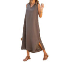 Chic Women's Maxi Dress with Deep V-Neck & Side Slits