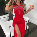 Rhinestone-Embellished Evening Dress for Women