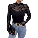 Chic Long Sleeve Patterned Bodysuit with High Collar