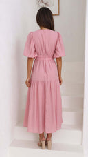 Chic Maxi Dress with Deep V-Neck and Flowy Skirt
