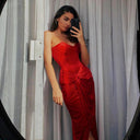 Chic Women's Evening Dress with Ruffle Accents
