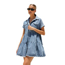 Ruffle Detail Women's Denim Shirt Dress