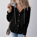 Textured Hooded Blouse for Women with Stylish Button Accents