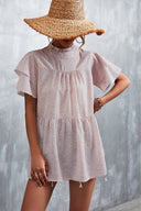 Women's Flowing Dress with Ruffled Details and High Collar