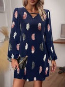 Floral Feather Short Sleeve Women's Dress