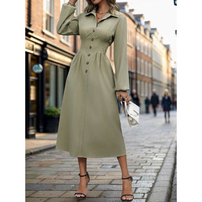 Women's A-Line Shirt Dress with Button Accents