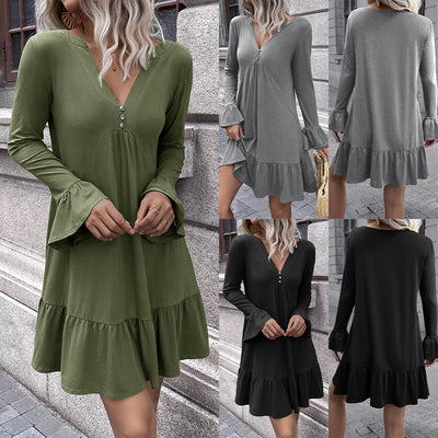 V-Neck Bell Sleeve Dress for Women