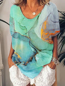 Chic V-Neck T-Shirt with Abstract Print for Women
