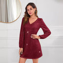 Stylish V-Neck Long Sleeve Cocktail Dress for Women