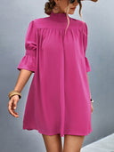 Chic Short-Sleeve Dress with Stand Collar and Flowing Sleeves