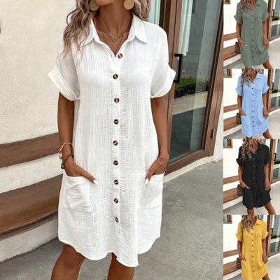 Chic Women's Shirt Dress with Button Placket and Pockets