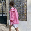 Floral Embroidered Blouse with Statement Collar