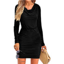 Chic Women's Mini Dress with Wrap Design & Long Sleeves