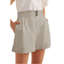 Chic Women's Shorts with Elastic Waist and Button Accents