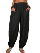 Women's Airy Palazzo Pants with Side Pockets & Elastic Waist