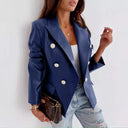 Stylish Women’s Faux Leather Blazer with Double Button Closure