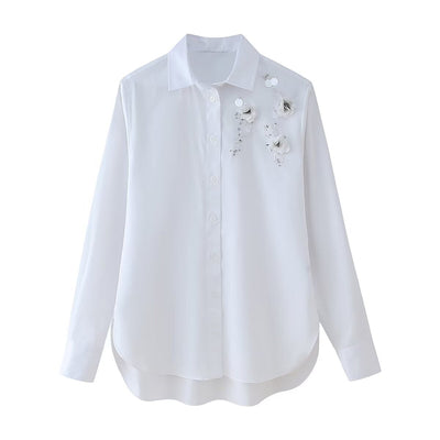 Floral Appliqué Women's Blouse - Chic Design