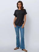 Women's Ribbed T-Shirt with Rolled Sleeves