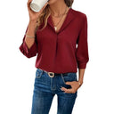 Chic Viscose Blouse with 3/4 Sleeves & V-Neck