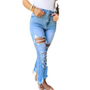 High-Waisted Women's Flared Jeans with Distressed Design