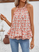 Floral Ruffle Hem Women's Blouse Top