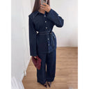 Vintage Denim Blazer Set with Waist Belt