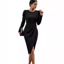 Chic Wrap Dress with Puff Sleeves and Asymmetric Hem
