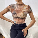 Artistic Print Women's Turtleneck Bodysuit