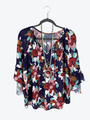 Floral Print Blouse with Ruffled Sleeves for Women