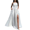 Chic Evening Gown with Stylish Leg Slit and Delicate Straps