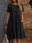 Chic Cotton Dress with Pockets and Ruffles