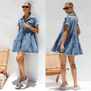 Ruffle Detail Women's Denim Shirt Dress