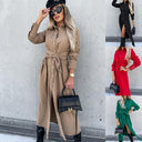 Chic Women's Tie Belt Shirt Dress with Side Slit