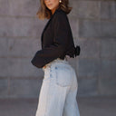 Chic Women's Cropped Blazer with Ruffle Accents