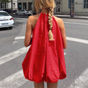 Chic Halter Mini Dress with Flared Skirt and Elastic Waist