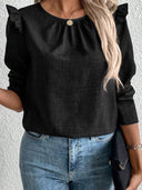 Stylish Ruffle Detail Blouse with Round Neck