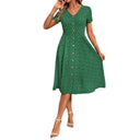 Chic V-Neck Knee-Length Dress with Button Details