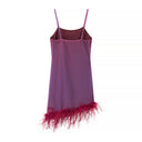 Chic Ruffled Spaghetti Strap Dress with Feather Trim