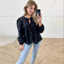 Chic Ruffle Detail Blouse with Tie Band for Women