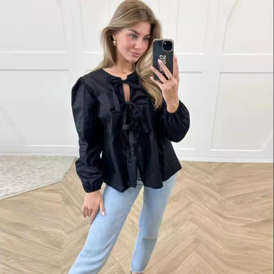 Chic Ruffle Detail Blouse with Tie Band for Women