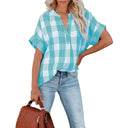 Checked Short-Sleeve Blouse for Women