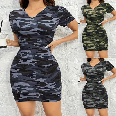 Stylish Camouflage V-Neck Dress for Women