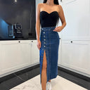 Stylish Women's Denim Midi Skirt with Side Slit