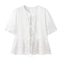 Floral Lace Trim Ruffle Women's Blouse